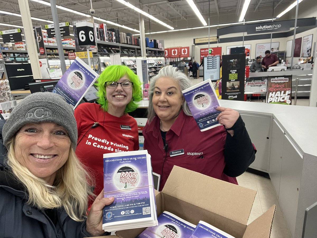 DCTMusicStudio's tweet photo. 🎶❤️🎶 It’s Dreams Come True Music Studio Program Picking Up Day! A special shout to Rosanna and Emmalee from @StaplesCanada St. Thomas who have assisted with the last several show program printings. They are DCT Family! #inclusion #abilitiesfirst #singyoursong #2moresleeps https://t.co/aiK35kxdBA