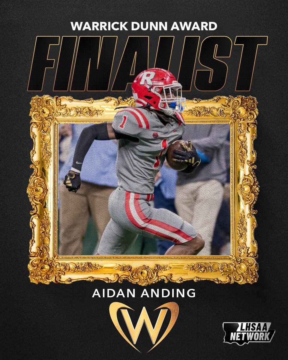 It's time to meet the Finalists for the Warrick Dunn Award! Our first Finalist is Ruston DB Aidan Anding! The Bearcats' DB helped lead his team to the state championship for the 3rd straight season! 

The Ceremony will be LIVE on the LHSAA Network on April 26th at 7pm!