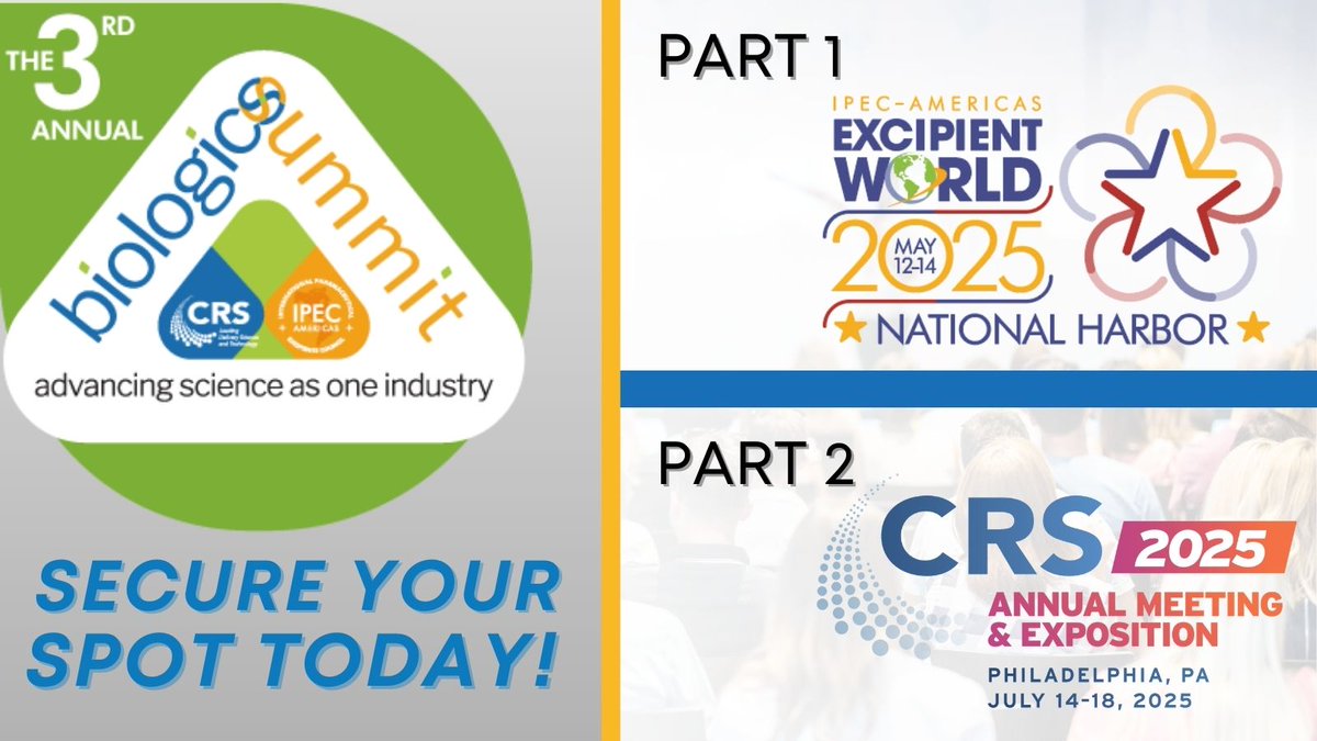 Controlled Release Society (@crsscience) on Twitter photo Have You Registered? CRS is teaming up with <a href="/ExcipientWorld/">Excipient World Conference & Expo</a> for their Third Annual Biologics Summit, Advances in Cell and Gene Therapy: ow.ly/cmTx50VyxSW
Already a CRS member attending Part 2? Visit: ow.ly/wk2S50VyxSV to register for Part 1 with an exclusive discount! Have You Registered? CRS is teaming up with <a href="/ExcipientWorld/">Excipient World Conference & Expo</a> for their Third Annual Biologics Summit, Advances in Cell and Gene Therapy: ow.ly/cmTx50VyxSW
Already a CRS member attending Part 2? Visit: ow.ly/wk2S50VyxSV to register for Part 1 with an exclusive discount!