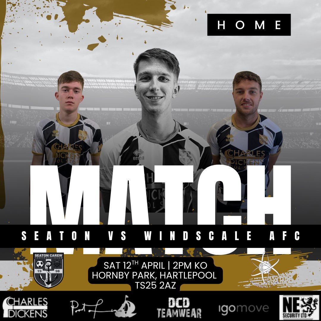 This Saturday, Seaton Carew FC face Windscale AFC at Hornby Park in a massive fixture!
We need YOU there — every voice counts as we push for a big result!

Date: Sat 12/4/25 📆 
Kick-off: 2PM ⏰
Venue: Hornby Park, Hartlepool, TS25 2AZ 🏟️ 

Let’s pack the park and back the boys!