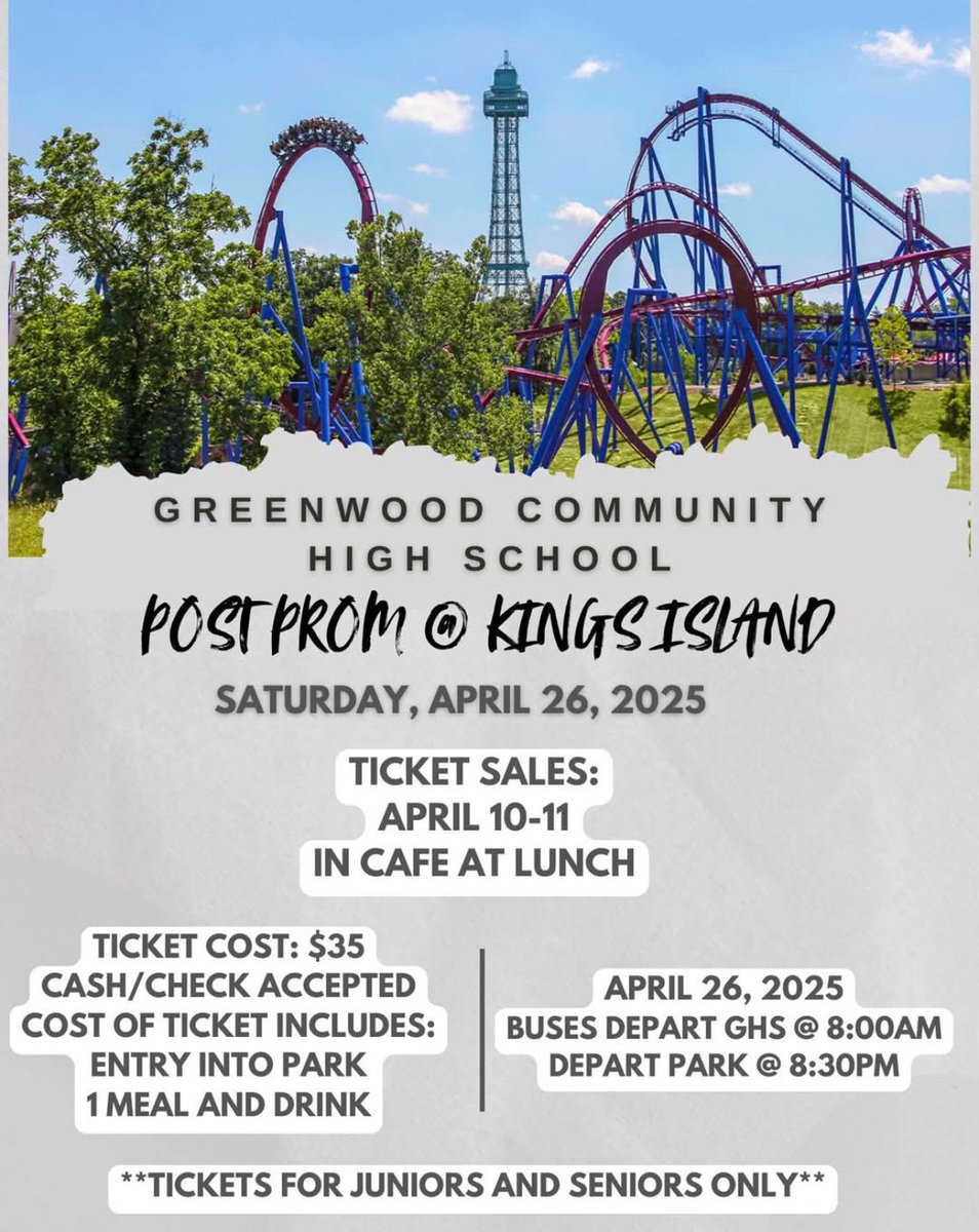 Upperclassmen Reminder - Kings Island ticket sales continue tomorrow at lunch. <a href="/GHSWoodmen/">GHSWoodmen</a>
