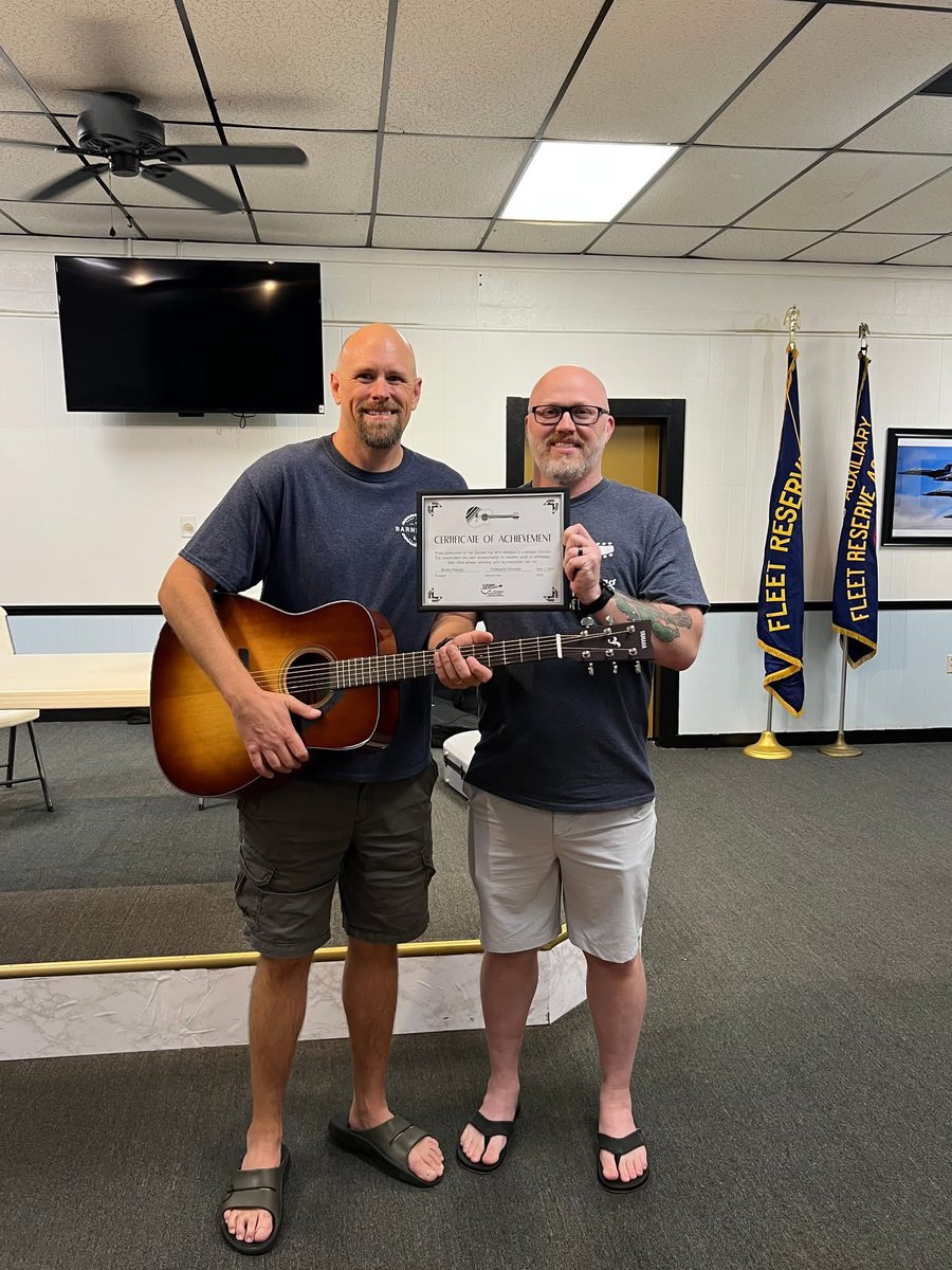 guitarsforvets's tweet photo. Please take a moment to congratulate these three Veterans for successfully completing the Guitars for Vets program out of Jacksonville, Florida! 

Congratulations Bradley, Kevin, and Steve! Welcome to the start of your musical journey. https://t.co/G8YzOOMVTH