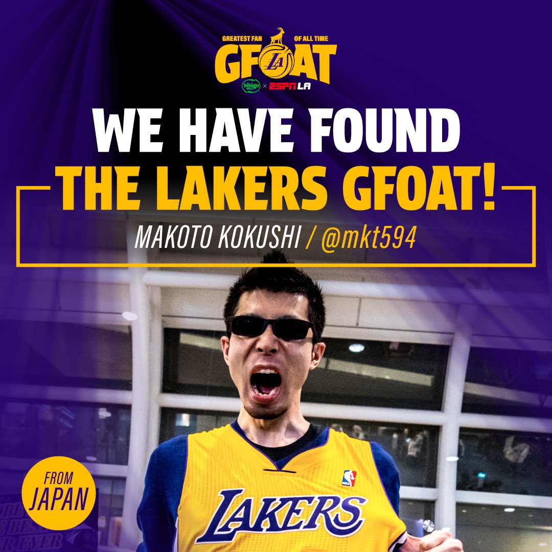 Lakers's tweet photo. Congrats to THE Lakers Greatest Fan of All Time, Makoto Kokushi 🇯🇵 #LakersGFOAT

@bibigoUSA | @ESPNLosAngeles https://t.co/KwwC84kld7