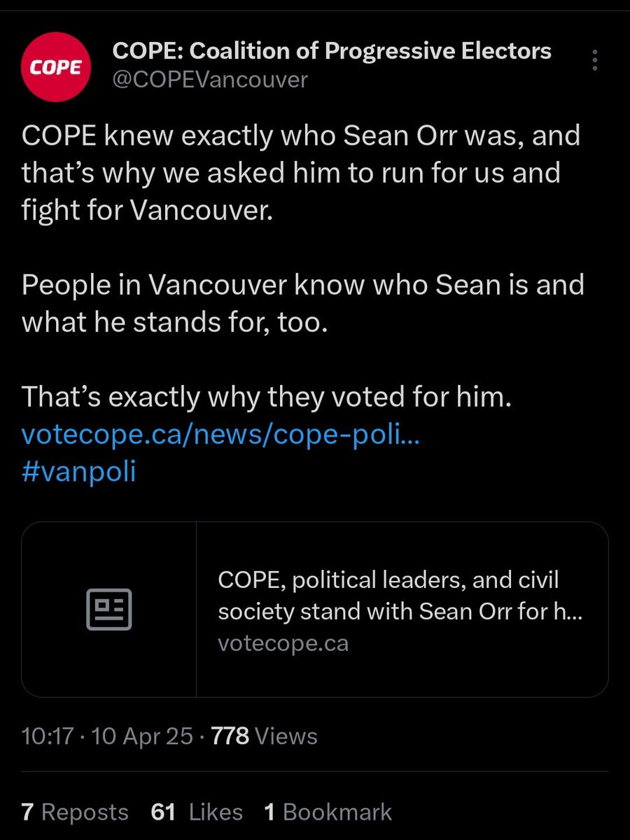 nicoslobinsky's tweet image. It turns out that COPE knew all along of Sean Orr's highly problematic, discriminatory, anti-Canadian, antisemitic, and derogatory statements—yet they still approved his candidacy. #VanPoli