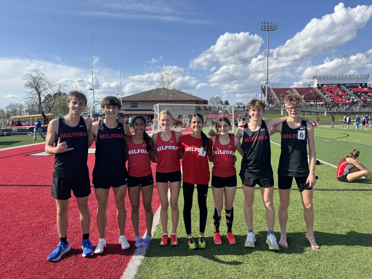 Congratulations to Henry C, Paul, Henry N &amp; DJ for breaking the boys 4x1600 M Relay at tonight’s New Richmond Relays with a time of 18:33.78!  The previous record has stood since 1998…way to go guys!!!  That is both 4x1600 records tonight!  <a href="/Milford_Eagles/">Milford Athletics</a>