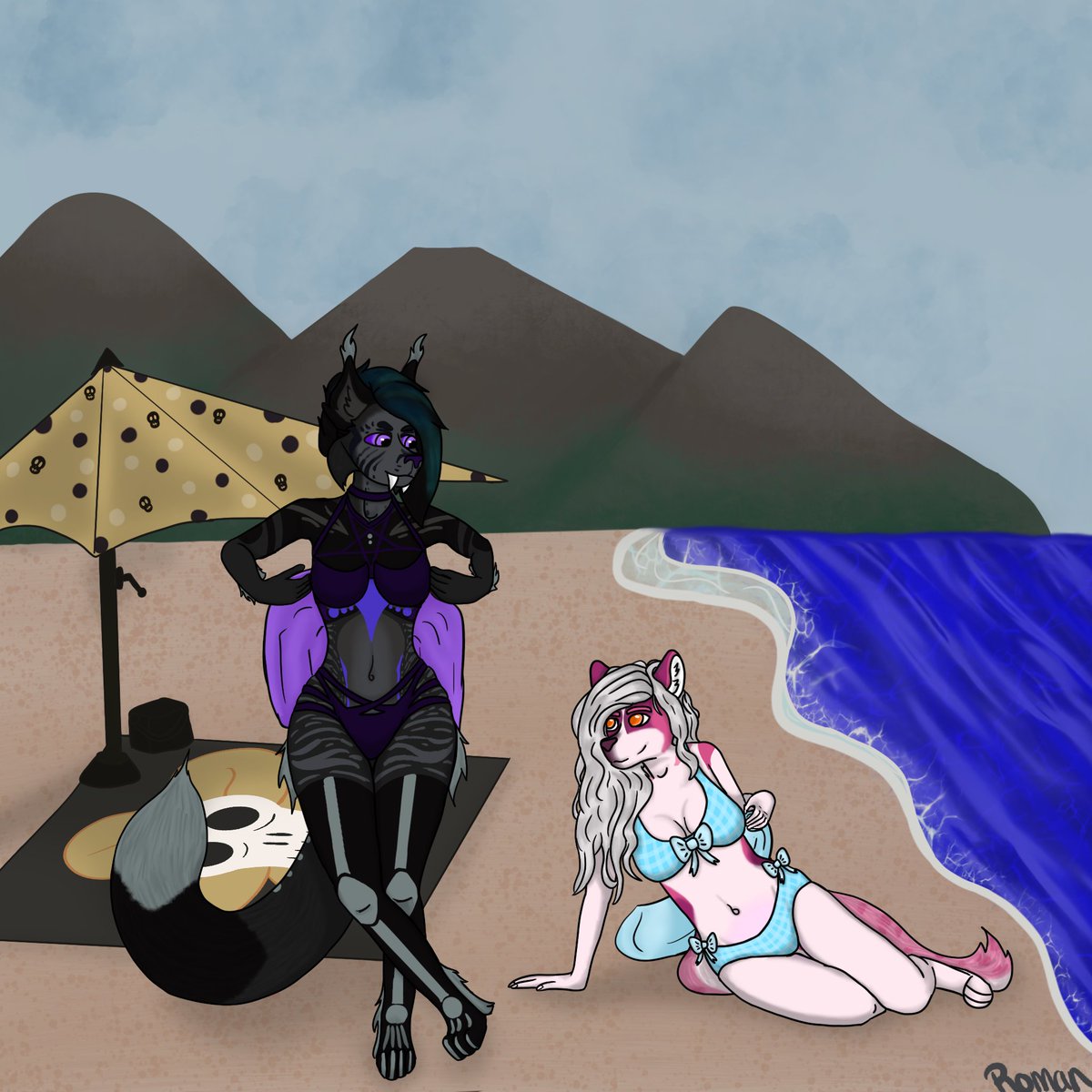 xRomanCandle's tweet photo. Some personal art I've done recently. I drew my girl Amie in a Lorna Shore hoodie. Drew my cottagecore girlie Husk in two pieces, and her girlfriend Cassie is with her on the beach!

#furryarts #furryartist #furry #anthro #feral #anthroartist #anthroart #furryart https://t.co/9eezgkgi7w