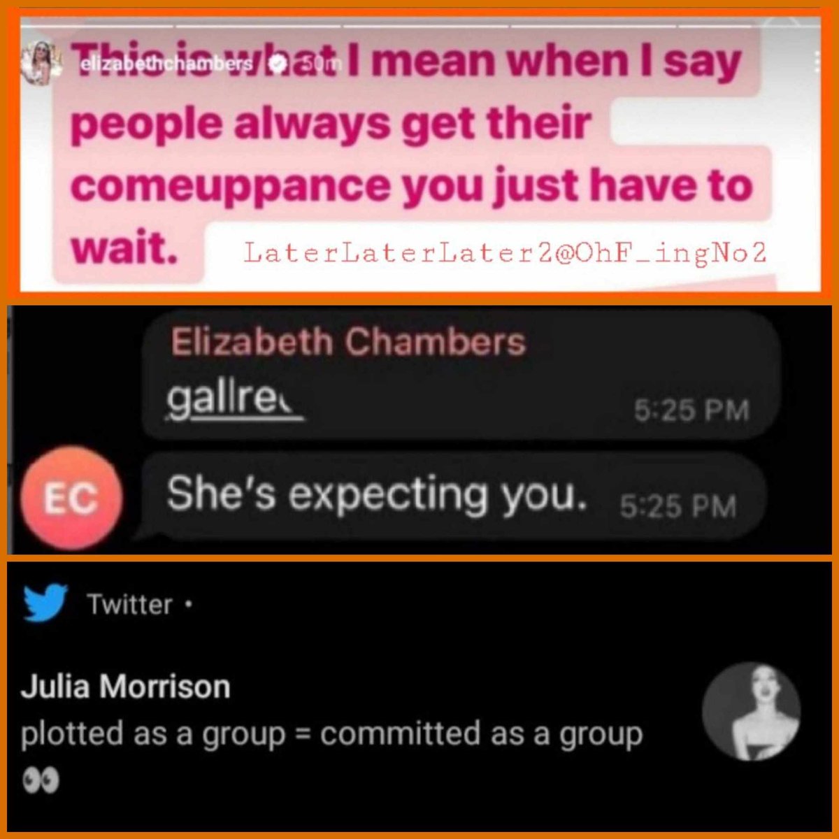 OhF_ingNo2's tweet photo. 3/Courtney: At some point, just own up to it. I 💯 PERCENT believe Elizabeth uses fake accounts to troll people
#Chambers & JoJo used the Liv account to convince #HouseofEffie to #falselyaccuse Hammer so Liz could punish him for leaving
Liz: Ppl always get their comeuppance https://t.co/rhk21enVme