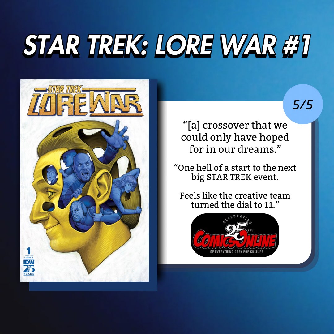 HiveMindActual's tweet photo. Star Trek: Lore War #1 has received some rave reviews and we couldn’t be happier. See what all the hype is about and go pick up your copy today!
#startrekcomics #startrekfans #idwcomics #trekkies #jacksonlanzing #collinkelly #aipt #idwpublishing https://t.co/hFSOCCbzHC