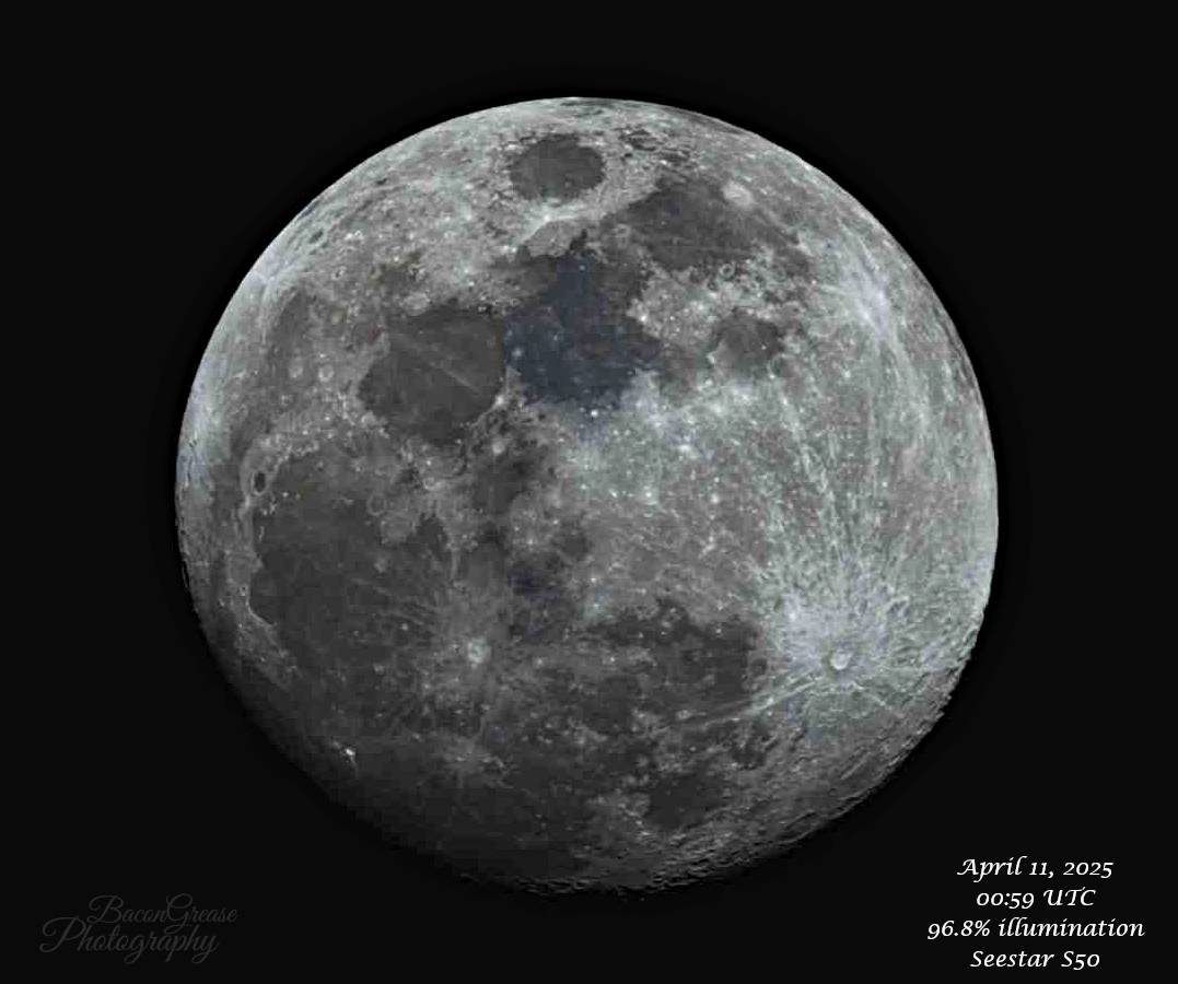 bacongrease_p's tweet photo. Tonight's 96.8% moon taken with @Seestar_astro @MoonHourSocial #Astrophotography #MoonHour https://t.co/e2aZ4dqll3