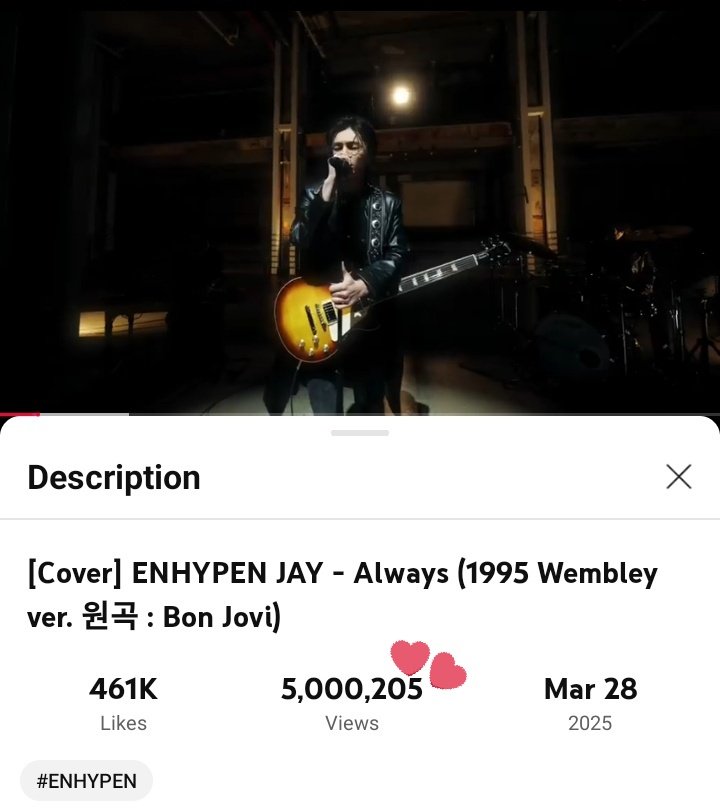 jayseongcorn's tweet photo. 7 minutes cover, in just 13 days hits 5 MILLION! 🔥🎸 

Congratulations our #ENHYPEN_JAY💙

5M ROCKIN WITH BONJAYVI
#5MViews_JayCoverBonJovi
#ENHYPEN_JAY #제이 #ジェイ
#엔하이픈_제이 @ENHYPEN @BonJovi https://t.co/nB2zYXVqTS