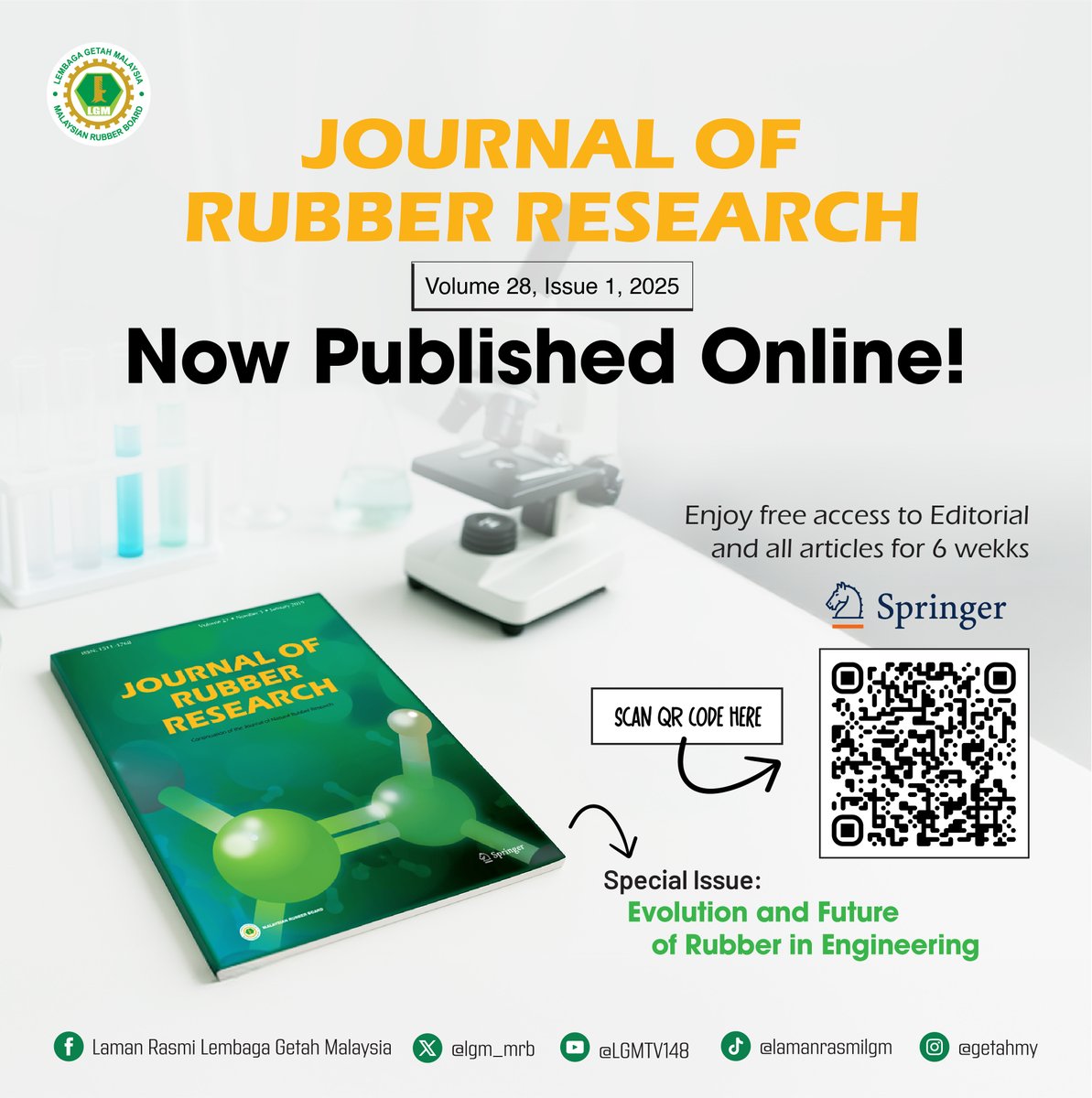 Enjoy free access to the latest Journal of Rubber Research Special Issue : Evolution and Future of Rubber in Engineering! Limited period only.. access via SpringerLink link.springer.com/journal/42464
<a href="/SpringerEng/">Springer Engineering</a> 
#BukanSekadarKomoditi #bergetah