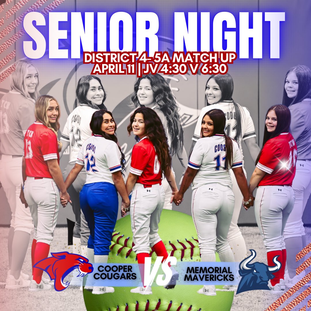CooperSBAbilene's tweet photo. SENIOR NIGHT TOMORROW! 🎉
Come out and show some support to our 5 seniors tomorrow! 
Game time is 6:30! Ceremonies will begin at 6:15! 
We can’t wait to see you all there! 

💙❤️🤍

#diftt #TCW https://t.co/9nlbbqxcp3