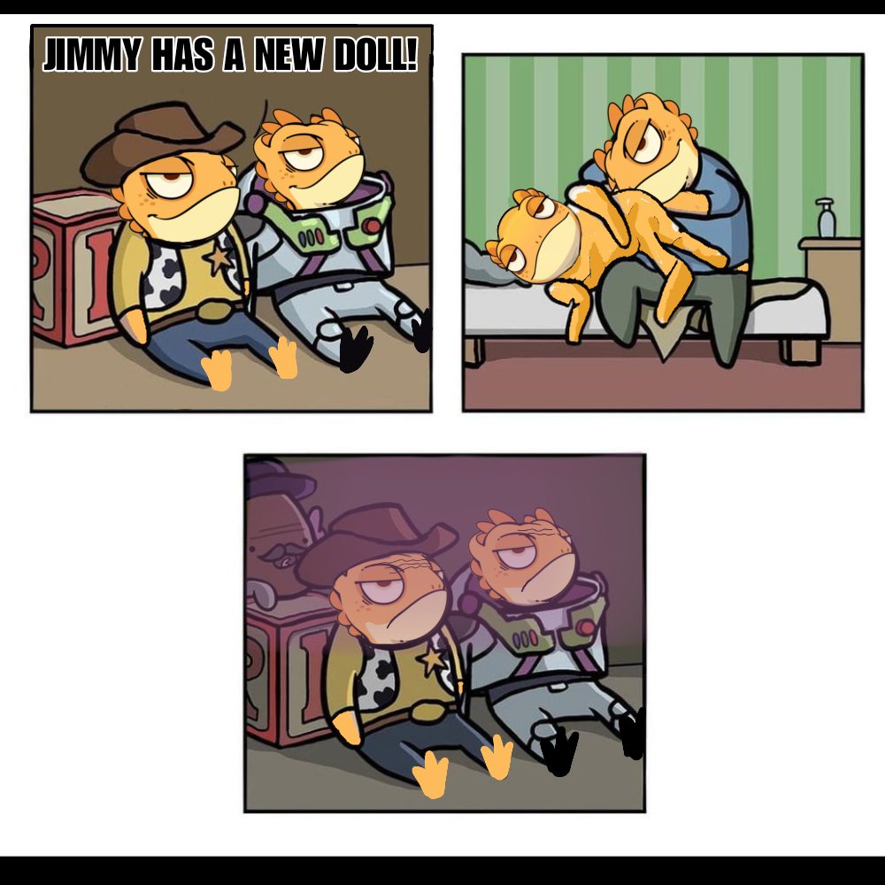 When <a href="/MelancholyJimmy/">Jimmy</a> gets a new toy and suddenly you're just a background NFTs 🟨

#JimmyMemeContest