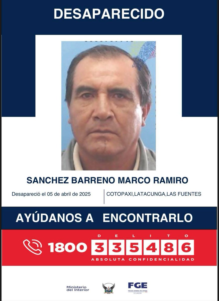 EmergenciasEc's tweet photo. #DesaparecidosEcuador
Ayuden a compartir por favor, gracias https://t.co/NpTpKCj5eF