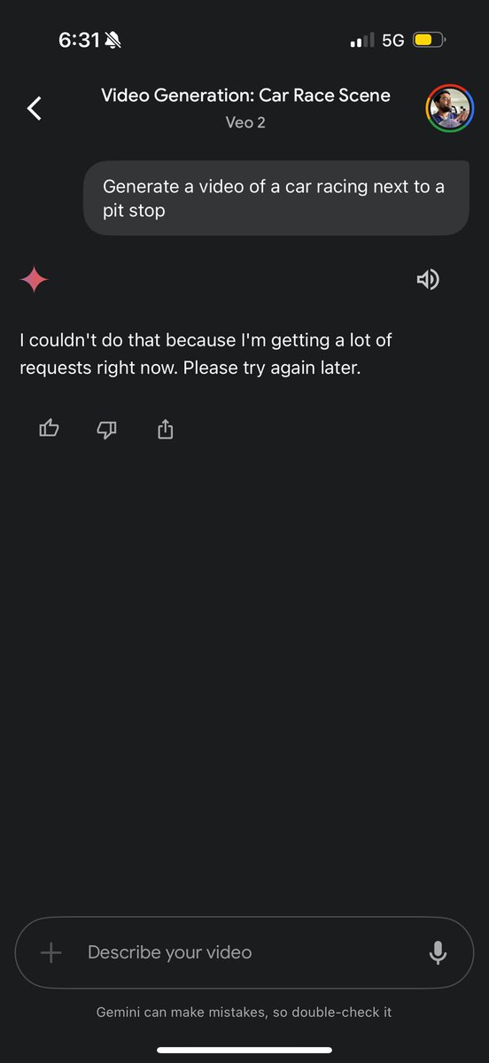 Too many requests, seems like we are running out of GPUs, once again. 😅 #Veo2