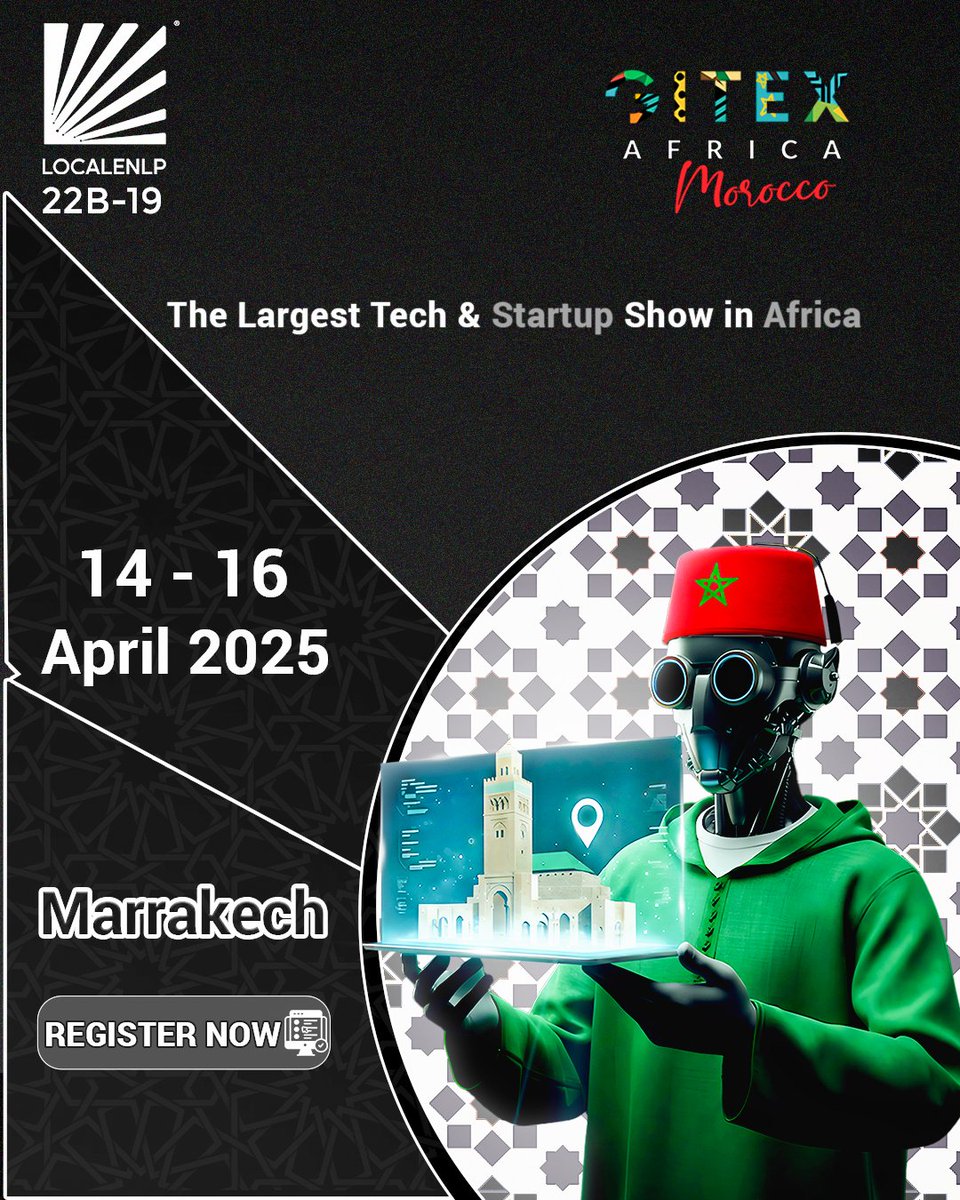 LocaleNLP's tweet photo. Exciting News! LocaleNLP at GITEX Africa Morocco 2025 ✨

We’re thrilled to announce that LocaleNLP will be showcasing our cutting-edge AI-driven Natural Language Processing (NLP) solutions at GITEX Africa 2025 https://t.co/OMABolxUHE