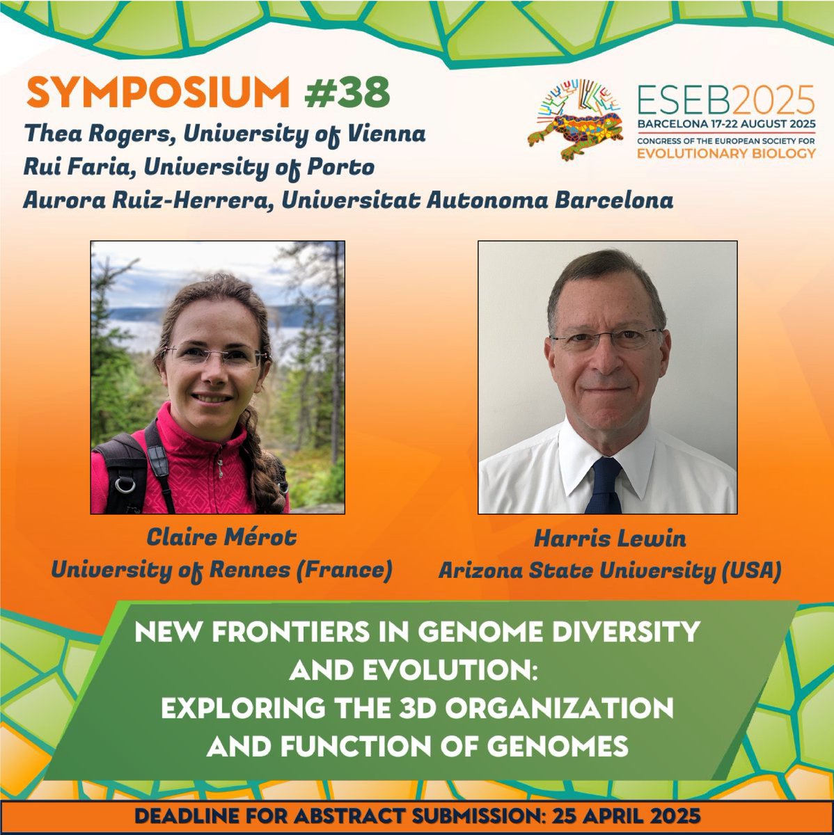 Aurora Ruiz-Herrera (@a_ruizherrera) on Twitter photo Interested in New Frontiers in Genome Diversity and Evolution? Join us at <a href="/eseb2025/">ESEB2025</a> in beautiful & sunny Barcelona 🌞
Submit your abstract to Symposium #38 - Organized by Thea Rogers (University of Vienna), Rui Faria (Rui M) (University of Porto), and myself (<a href="/UABBarcelona/">Universitat Autònoma de Barcelona</a>)
👇 Interested in New Frontiers in Genome Diversity and Evolution? Join us at <a href="/eseb2025/">ESEB2025</a> in beautiful & sunny Barcelona 🌞
Submit your abstract to Symposium #38 - Organized by Thea Rogers (University of Vienna), Rui Faria (Rui M) (University of Porto), and myself (<a href="/UABBarcelona/">Universitat Autònoma de Barcelona</a>)
👇