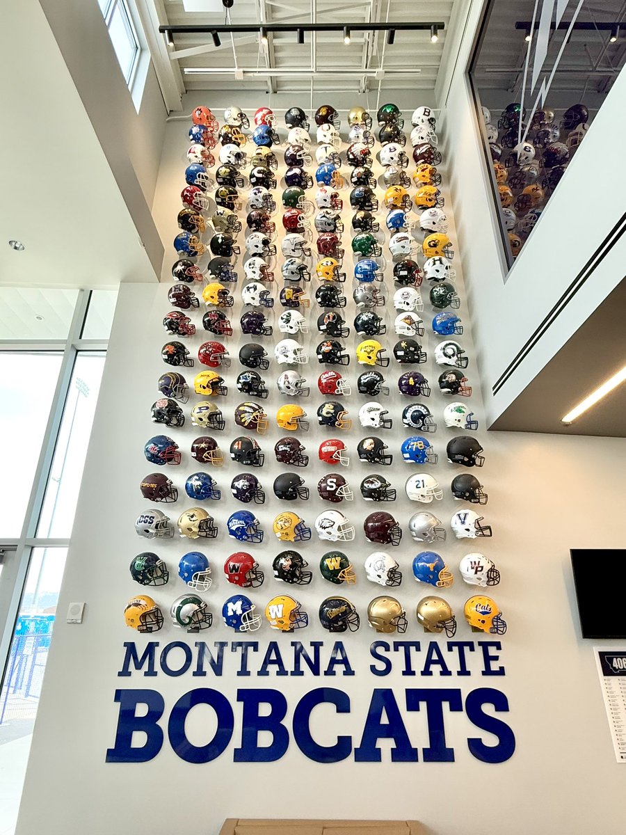 The Bobcat Athletic Complex has a sweet helmet wall that features every high school in the state of Montana. Worth checking out on your next visit to Montana State &amp; Bobcat Stadium #GoCatsGo