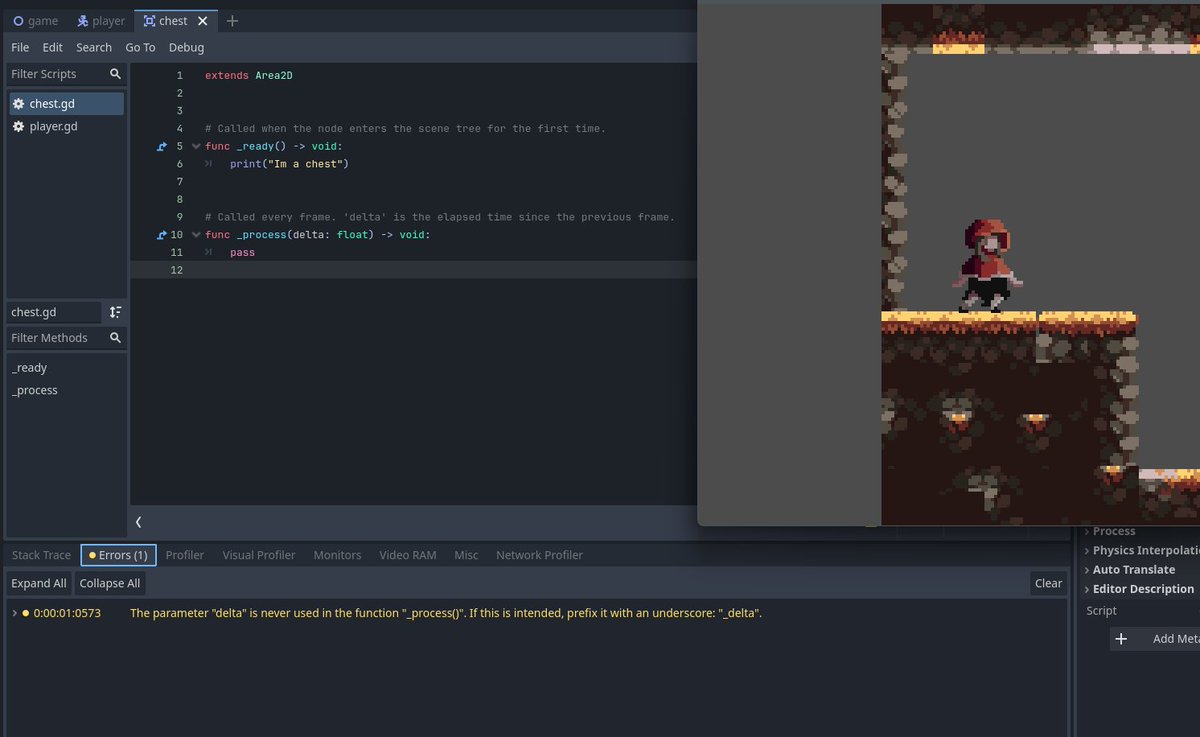 CodeQuestDaily's tweet image. I&apos;m currently watching a tutorial but I&apos;m kinda stuck &apos;cause Idk why it doesnt print the message. I even asked ChatGPT what I did wrong here but couldn&apos;t find an answer yet.. Could someone help? 
#GodotEngine #help #gdscript