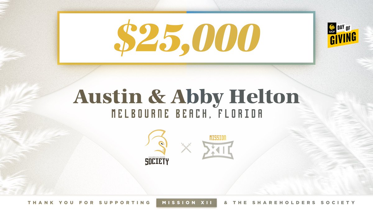 UCF ChargeOn Fund (@chargeonfund) on Twitter photo A milestone worthy of a TOUCHDOWN DANCE 💃🕺
Thank you to Austin ‘08 and Abby ‘08 Helton for paying it forward on #UCFDayofGiving and becoming our 450th Shareholders! Your support of <a href="/UCF_Football/">UCF Football</a> is moving the chains for our MissionXII.com objectives.
Welcome to the A milestone worthy of a TOUCHDOWN DANCE 💃🕺
Thank you to Austin ‘08 and Abby ‘08 Helton for paying it forward on #UCFDayofGiving and becoming our 450th Shareholders! Your support of <a href="/UCF_Football/">UCF Football</a> is moving the chains for our MissionXII.com objectives.
Welcome to the