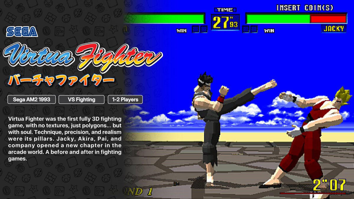 VcsRetro's tweet photo. ╭🔰 Virtua Fighter
┆🇯🇵 バーチャファイター
┆🎮 ARCADE
┆🕹️1⃣-2⃣ ᴘʟᴀʏᴇʀs
┆🧩 VS Fighting
┆📅 Sega 1993
╰ ┄  ┄ ╯
#RetroGaming #VirtuaFighter #Arcade3D #SegaAM2
 #フォロバ100 #いいねした人全員フォローする https://t.co/sSka8r0Jeq