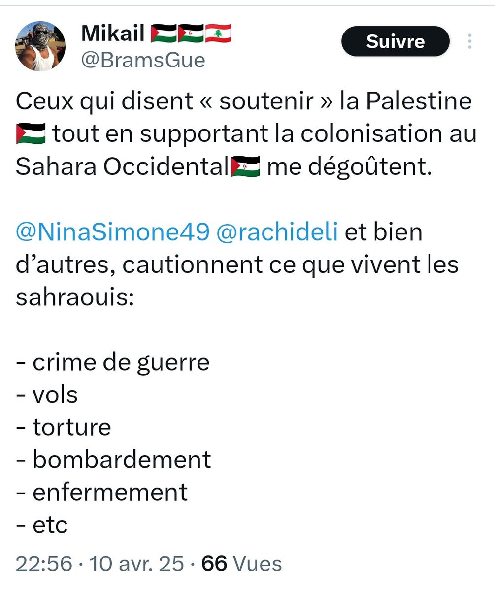 NinaSimone3194's tweet photo. Vive le #SaharaMarocain Vive #LePlanDAutonomieDuMaroc Vive les #Sahrahouis torturés et séquestrés, violés dans les camps de Tindouf en Algérie depuis 50 ans bientôt libres grace au #Maroc Vive la #Palestine Vive #Gaza Vive le #Mali #Niger #RDC #Congo .... 
#DimaMaghrib🇲🇦❤️ https://t.co/iHIuqv9nbq