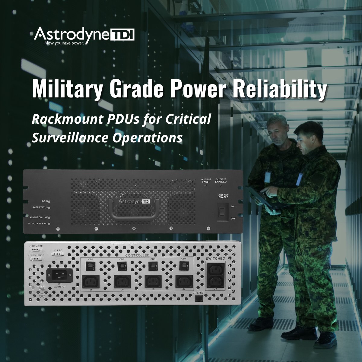 Astrodyne's tweet image. In defense operations, power is key. Rackmount PDUs ensure reliable, organized power for critical tech like cameras and servers, keeping security systems ready 24/7. 🛡️ #RackmountPDU #MilitarySecurity #SurveillanceSystems
Learn more about Rackmount PDUs- hubs.ly/Q03gVGpR0