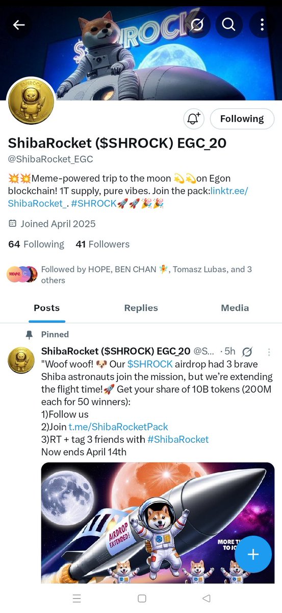 Surepiece2023's tweet photo. @ShibaRocket_EGC @HOPE_Token_EGC @Grok_Feg @grok @gomblegames @EagleNetworkApp @DonaldJTrumpJr @Dinfa90823856 @BSCGemsAlert @BitcoinCheif_ @Antonystr73 0xaf340127c785b42b8021edf8f2f26703899362c7

Done 
@jesusmartinez  @Antonystr73 @LovelyEgon https://t.co/l03Hft8MIj