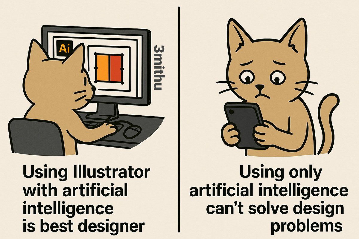 3MITHU's tweet photo. Use #AI for ideas or rough drafts.
Trace or redraw AI images as clean vectors. Use CMYK, outline fonts, and proper bleeds. Clean paths, adjust colors, and refine details.
Use layers, artboards, and manage typography yourself.
Avoid copyright issues with AI. #illustrator #Adobe https://t.co/G2Lv7dU3jO