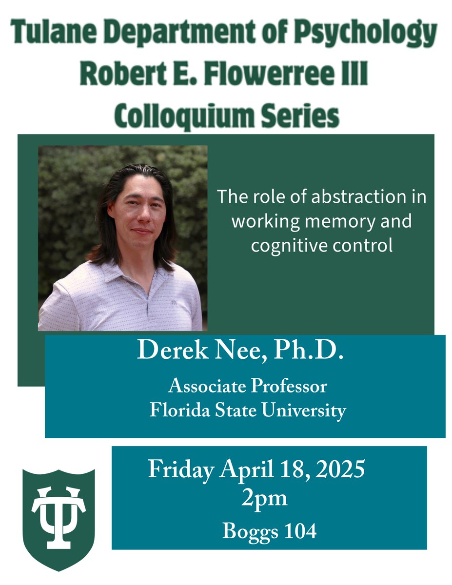 Join us tomorrow at 2pm in Boggs 104 as we welcome Dr. Derek Nee. He will be speaking to us about the role of abstraction in working memory and cognitive control.