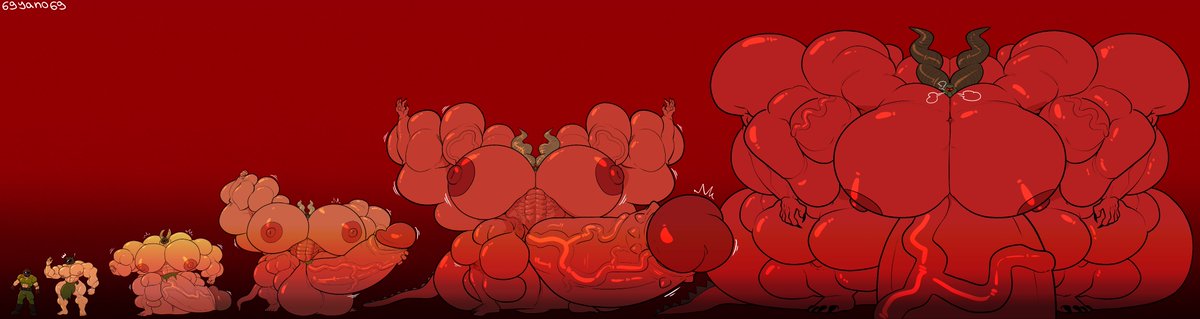69yano69's tweet photo. Muscle growth sequence for @HorseyHeart!!! Doomguy transforming into a gigantic demon god is such a hot concept, I'm so happy I got to draw this 😩😩😩 https://t.co/nac38MHvei