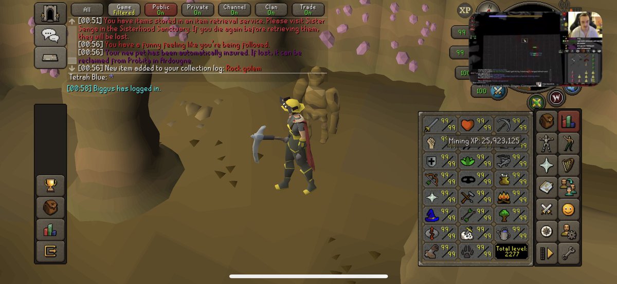 It’s been a large week in #osrs for me. New blorva haver and got the mining pet at almost 26 million xp. Only one more skilling pet to go and I’m 25/63 pets now