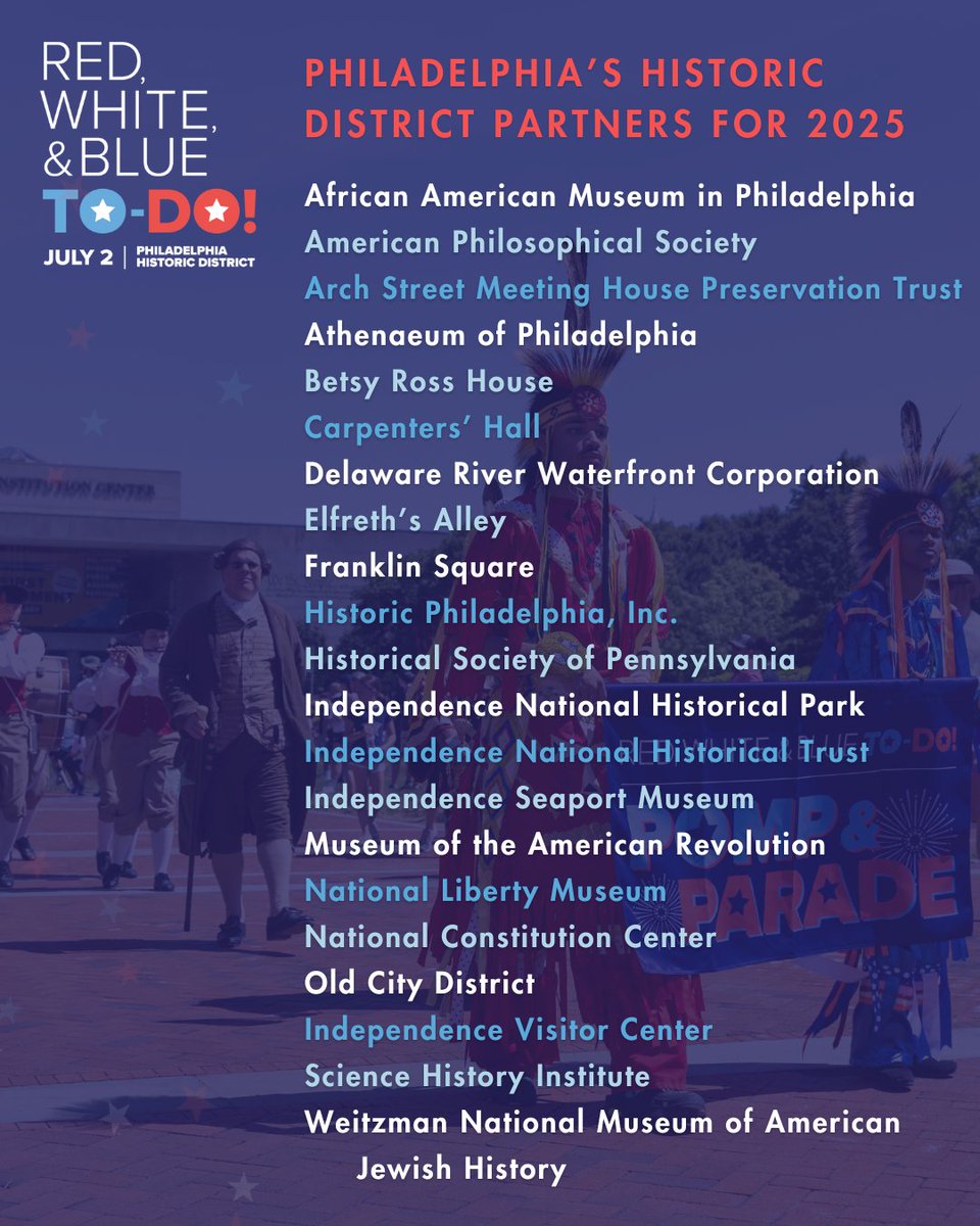 We're thrilled to join 20 other museums, historic sites and local businesses in Philly's Historic District for the 2nd annual #RWBTD on July 2, 2025!

bit.ly/4bQNiMV

#RedWhiteBlueToDo #PompAndParade #PhiladelphiaHistoricDistrict #OldCityPhilly
