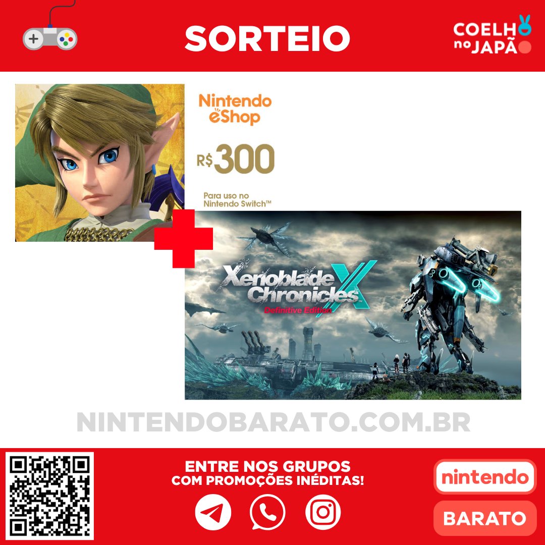 Coelho no Japão 🇯🇵🇧🇷👾⛩- NintendoBarato.com.br (@rodrigocoelhoc) on Twitter photo 🎁 SORTEIO DE XENOBLADE CHRONICLES X + GIFTCARD DE R$300
Amigos, depois te tanta notícia do Switch 2, vamos agora pra sorteio para todos vocês! E o melhor, serão 2 ganhadores graças à <a href="/nuuvem/">Nuuvem.com</a>
🎁 Prêmio: Chave de Xenoblade Chronicles X + Giftcard de R$300 (2 ganhadores)
📄 COMO 🎁 SORTEIO DE XENOBLADE CHRONICLES X + GIFTCARD DE R$300
Amigos, depois te tanta notícia do Switch 2, vamos agora pra sorteio para todos vocês! E o melhor, serão 2 ganhadores graças à <a href="/nuuvem/">Nuuvem.com</a>
🎁 Prêmio: Chave de Xenoblade Chronicles X + Giftcard de R$300 (2 ganhadores)
📄 COMO