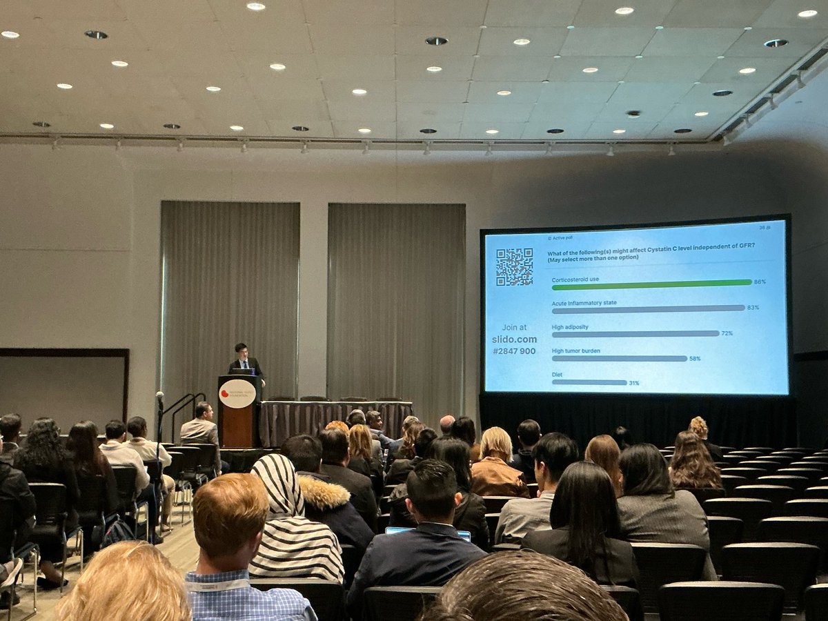 MGH_Onconeph's tweet photo. Full house @nkf #NKFClinicals for PO presentations! Our very own Si Yuan kicked off the session with an amazing talk about eGFR in patients with cancer receiving Carboplatin @MegSise https://t.co/2X4zj6tZC2