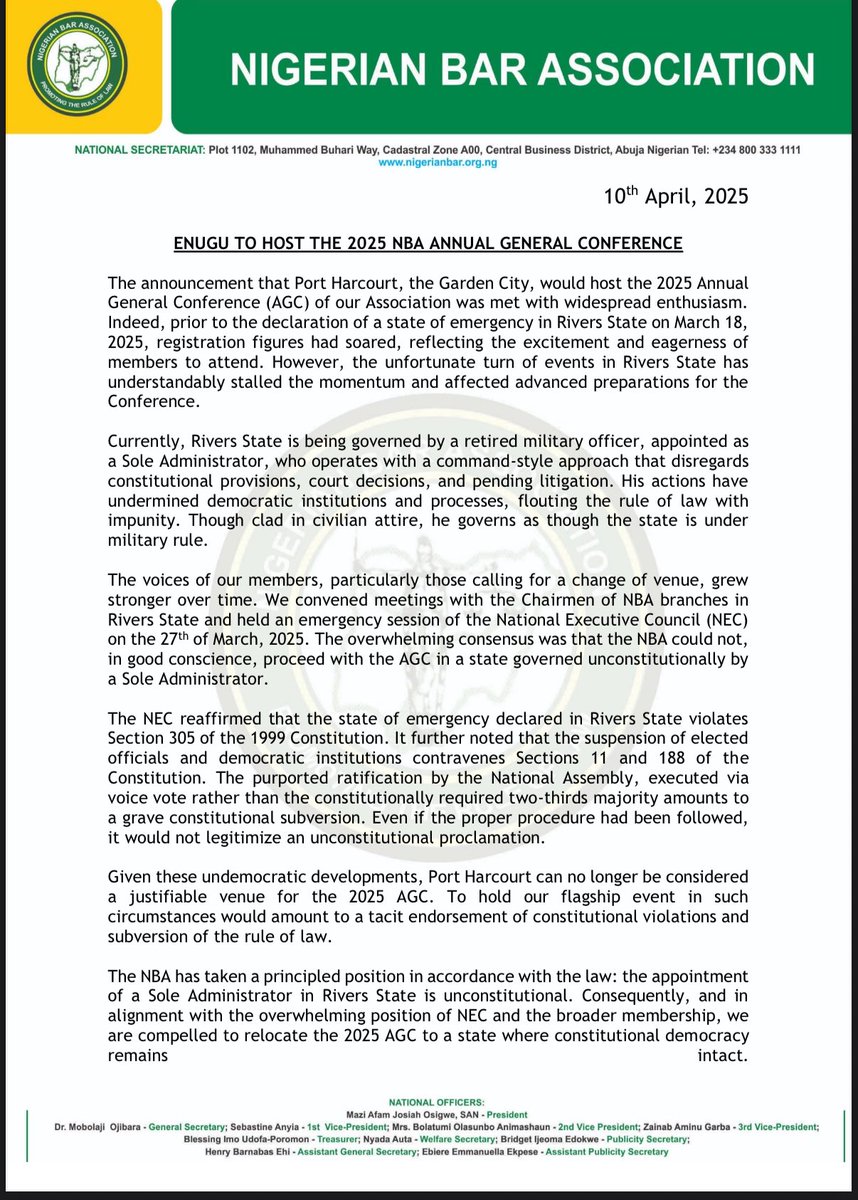afamosigwe's tweet photo. ENUGU TO HOST THE 2025 NBA @NigBarAssoc ANNUAL GENERAL CONFERENCE! https://t.co/ITW1KQayd9