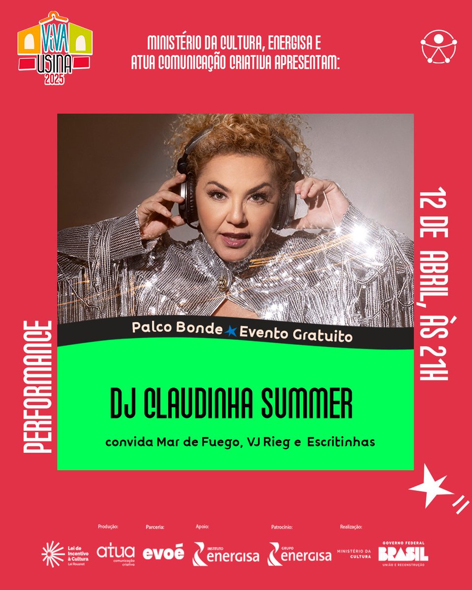 claudia_aires's tweet photo. E sábado tem Viva Usina! O bonde da Claudinha vai chegar, chegando com meu Set 100% made in Parahyba, vou fazer uma grande festa! Convido @riegulate Mar di Fuego e Escritinhas de Marcela Quirino. Bora? Sábado, 21h na Usina Energisa. As 19h Totonho tb faz a festa. Grátis! https://t.co/D6lhhi1qr7