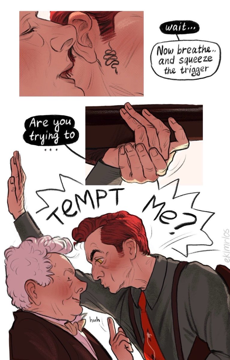 aziraphale thought crowley might need a little help with handling a gun, but things didn’t go quite as planned

#goodomens