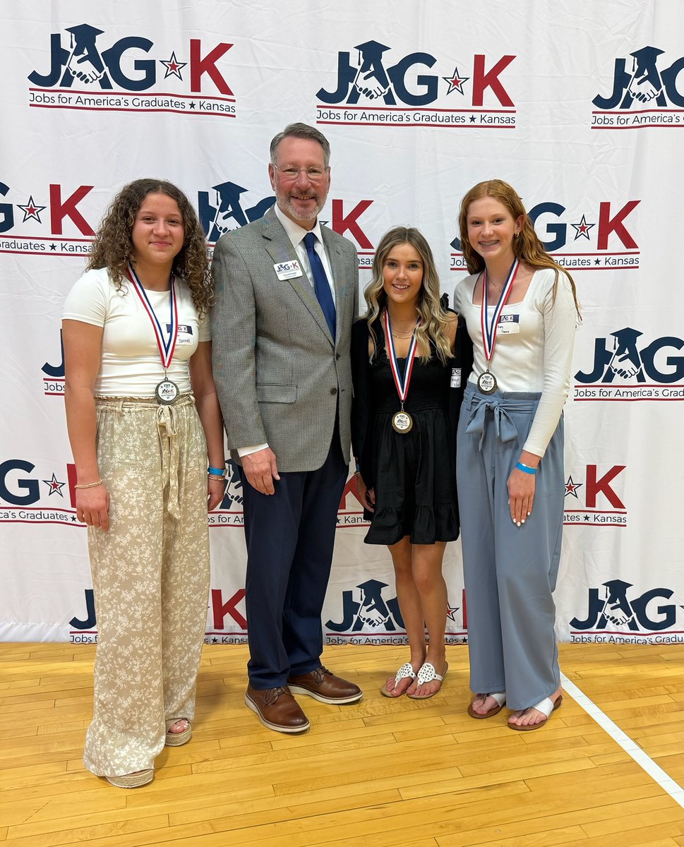 Poster Project comp at JAG-K Middle School CDC: 1st Avary Domme, Bijou Schmidt, Ashlyn Mattox, Shawnee Heights MS (pictured); 2nd Ruth Peralta, Lia Garibay-Fernandez, Turner MS; 3rd Payeton McBride, Addy Phillips, Jayden Willinger, Winfield MS #JAGKCDC25 #JAGKMiddleSchool