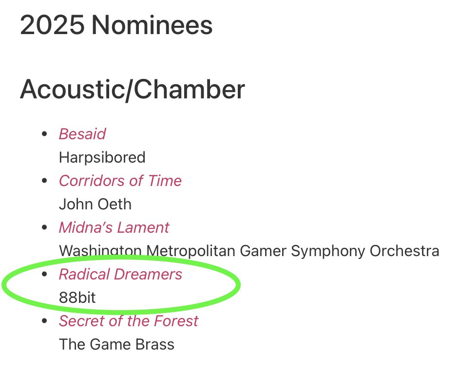 I'm very honored that my recording/arrangement of Radical Dreamers from Chrono Cross has been nominated for a Game Remix Award!