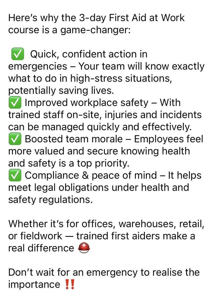 BakerTraining's tweet photo. 🚑  Why Invest in a 3-Day Workplace First Aid Course for Your Staff? 🚑 https://t.co/GvmYfOd6um