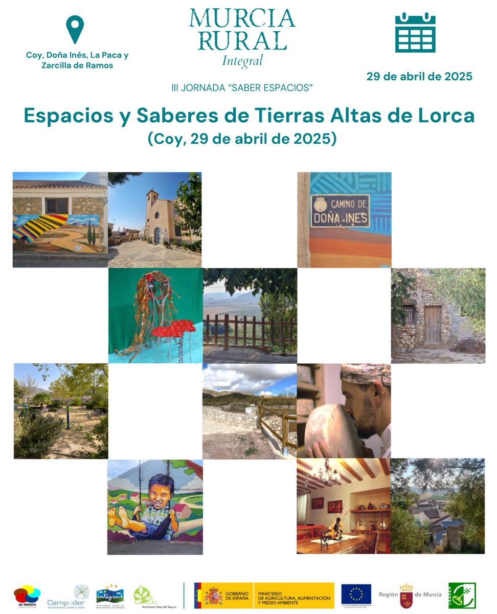 III JORNADA “SABER ESPACIOS”

Espacios y Saberes de Tierras Altas de Lorca.
(Coy, 29 de abril)

INSCRIPCIONES

forms.gle/b8Bgb2MwChD1xF…

Aforo limitado