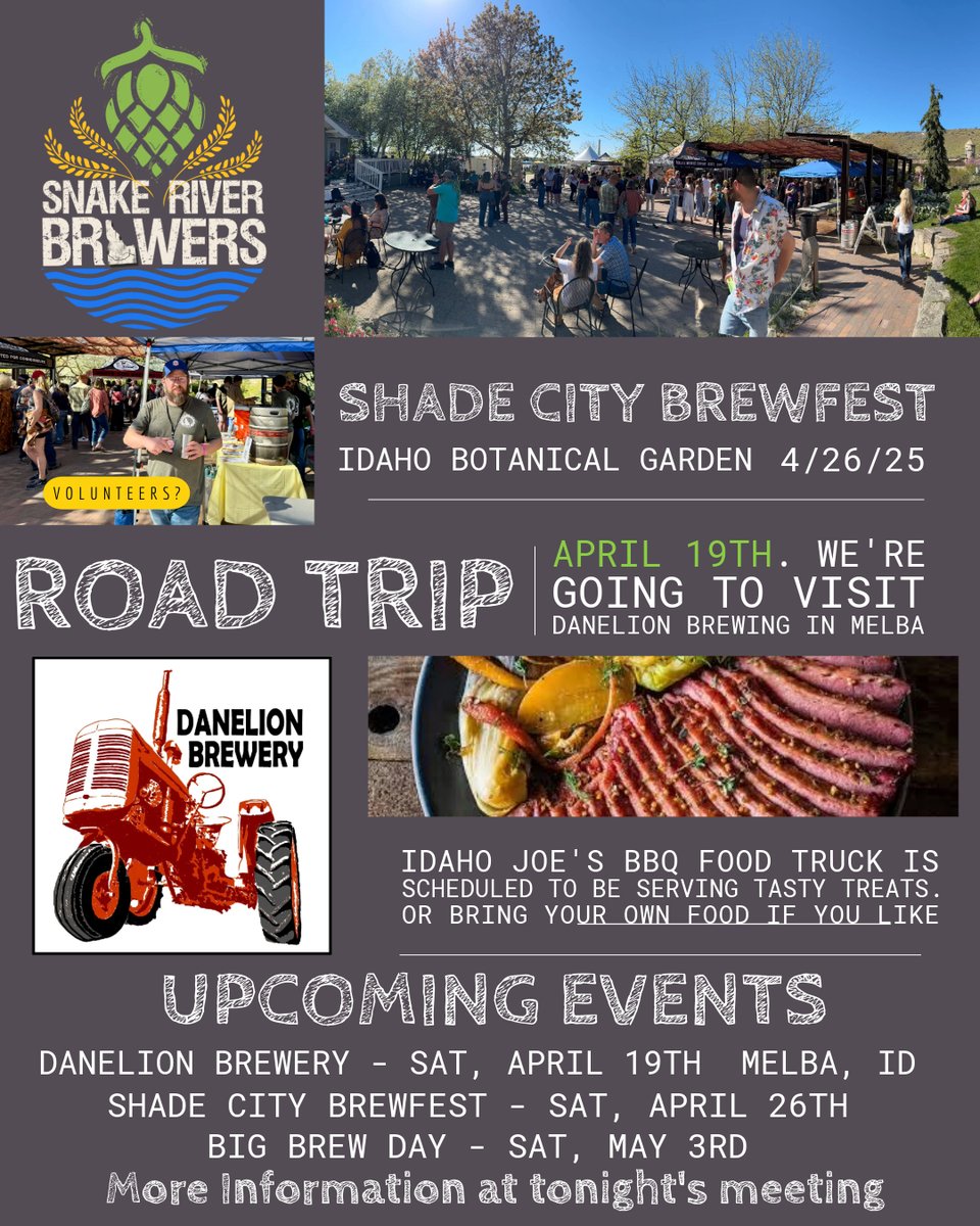 SRB_HomeBrewer's tweet photo. #SnakeRiverBrewers Club meeting at @HomeBrewStuff  tonight. Social Hour starts at 6p, Meeting follows at 7p.
#HomeBrew #CraftBeer #HomeBrewing https://t.co/n5tCOMXTfb