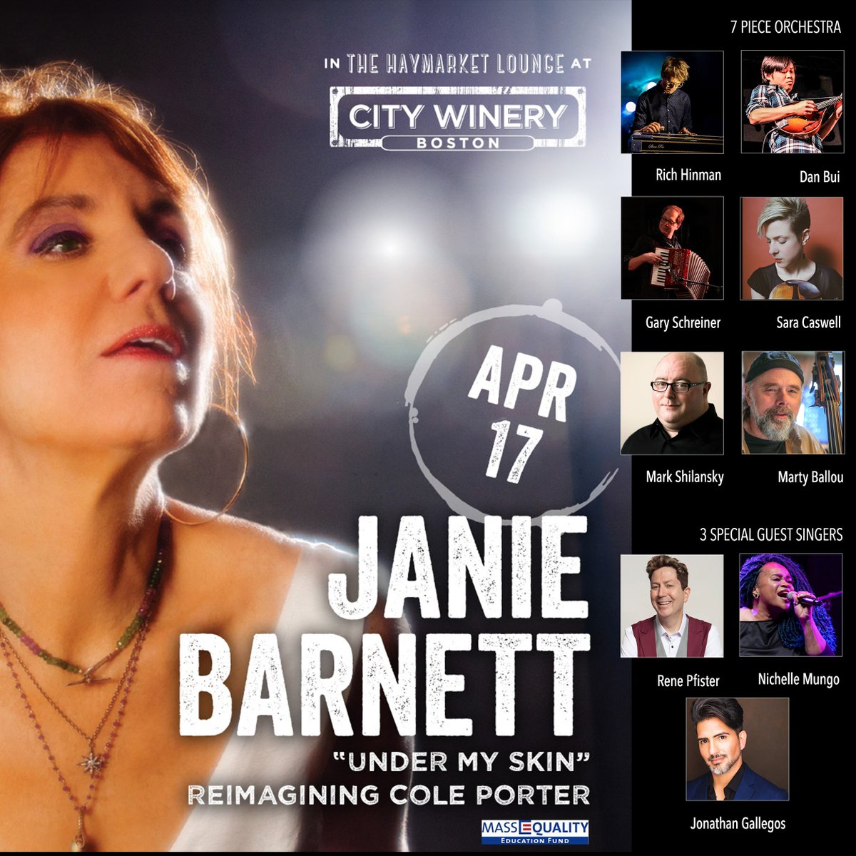MassEquality (@massequality) on Twitter photo JANIE BARNETT is headed to Boston on Thursday, April 17 to perform her unique and stunning Cole Porter Show, with a twist: she presents Porter Americana-style. For this show, CD sales proceeds will go to Mass Equality.
📅 April 17th <a href="/CityWineryBOS/">City Winery Boston</a>
🎟️ citywinery.com/boston/events/… JANIE BARNETT is headed to Boston on Thursday, April 17 to perform her unique and stunning Cole Porter Show, with a twist: she presents Porter Americana-style. For this show, CD sales proceeds will go to Mass Equality.
📅 April 17th <a href="/CityWineryBOS/">City Winery Boston</a>
🎟️ citywinery.com/boston/events/…