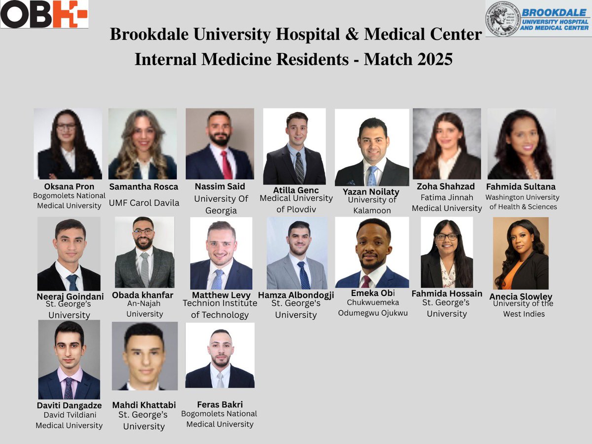 Brookdale University Hospital IM Residency Program (@obhbrookdaleim) on Twitter photo The Internal Medicine residency program at Brookdale University Hospital & Medical Center <a href="/onebklynhealth/">One Brooklyn Health</a> is excited to announce its Match 2025 incoming residents!
We’re looking forward to having you join our mission of serving our community and to grow to achieve your goals! The Internal Medicine residency program at Brookdale University Hospital & Medical Center <a href="/onebklynhealth/">One Brooklyn Health</a> is excited to announce its Match 2025 incoming residents!
We’re looking forward to having you join our mission of serving our community and to grow to achieve your goals!