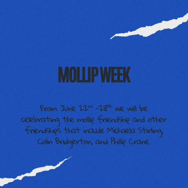 We are excited to announce our official dates for #MollipWeek 2025! Join us from June 22nd - 28th to celebrate our favourite friendship trio! 

We’ve made sure that our dates don’t overlap with any other ship weeks during June and can’t wait to join the other weeks in celebrating