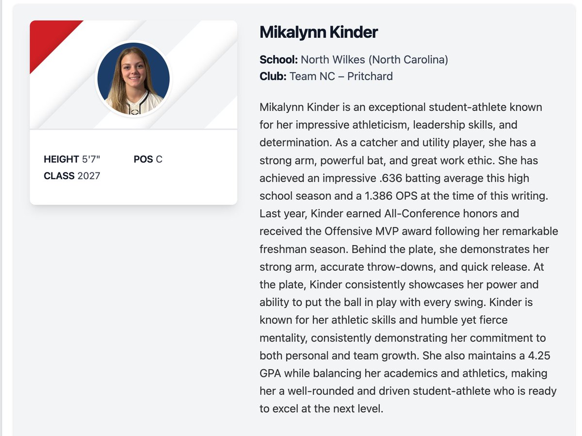 TeamNCPritchard's tweet image. Congrats @MKinder2008  on being recognized as one of the catchers to watch this season!!

Thank you @PrepSoftball @cartermic4 

@TeamNCSoftball 
#alwaysmovingforward