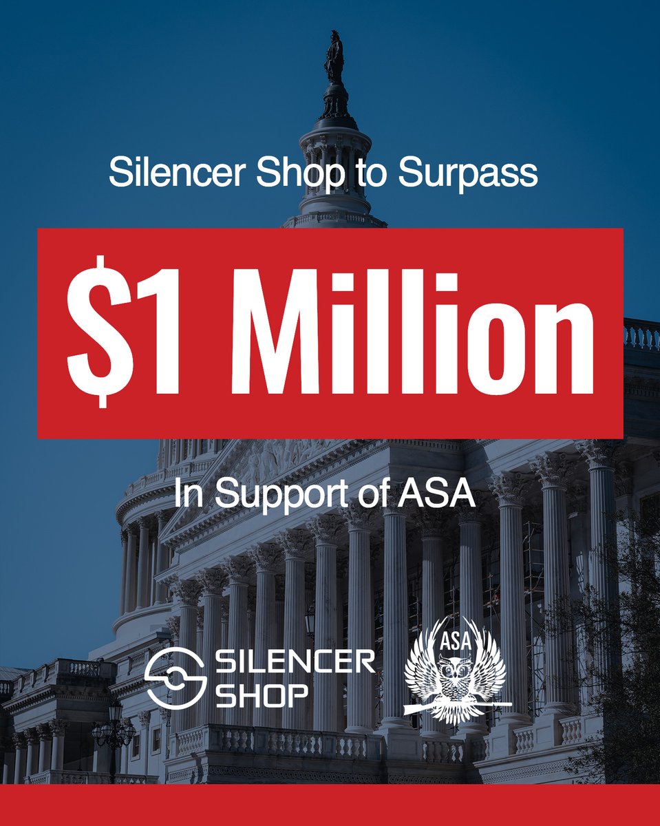 AmSuppressor's tweet photo. ASA is proud to announce that @SilencerShop, the nation’s largest suppressor distributor, is on track to surpass $1M in total support since the start of 2024. https://t.co/fNldDElbUa