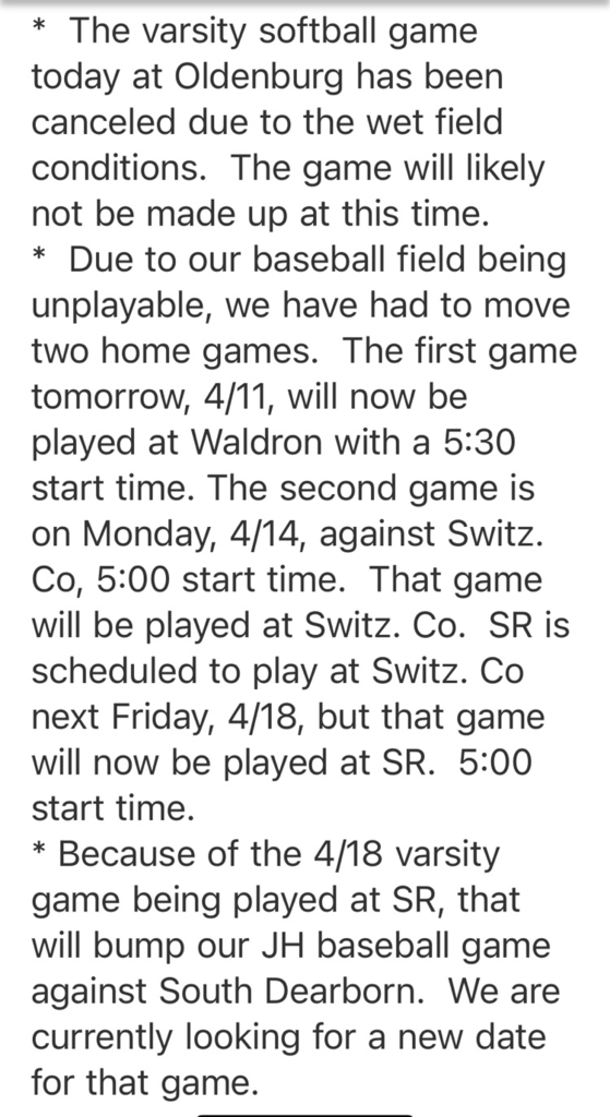 See the pic for updates to the athletic schedule.