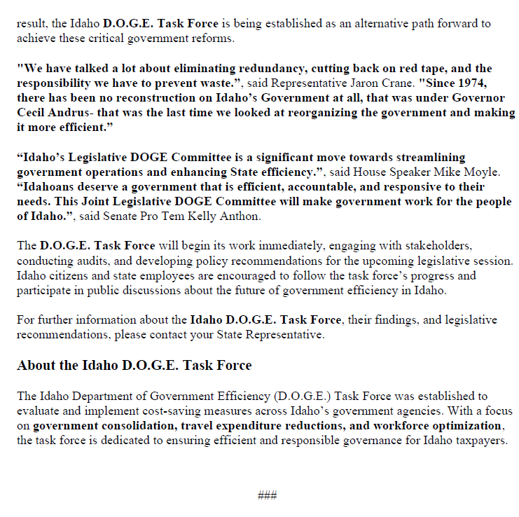 House and Senate Republicans announce a D.O.G.E. Task Force to address government efficiency and accountability: